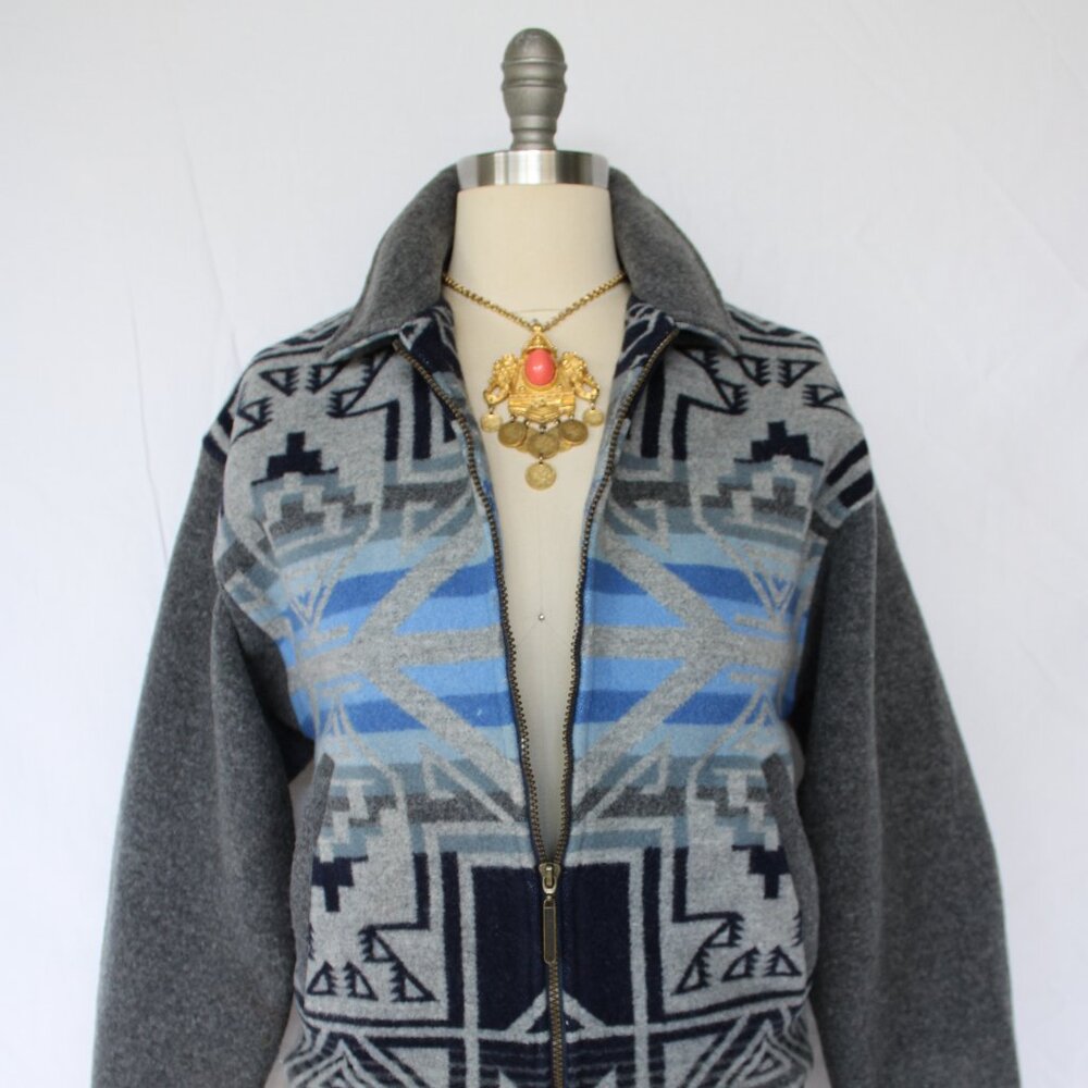 Pendleton vintage wool blanket Aztec tribal moto bomber jacket Varsity coat M - Picture 3 of 10